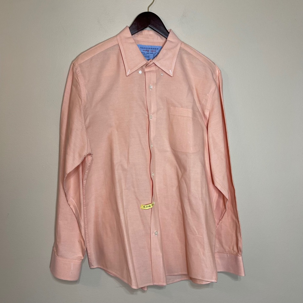 Saddlebred Vintage Oxford Button Down Shirt Mens Large‎ Peach Cotton Long Sleeve